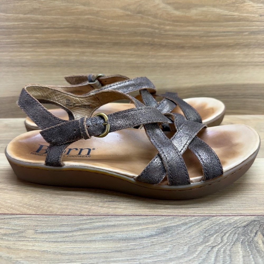 Born‎ Leather Sandals Womens 6 M Strappy Bronze Buckle
